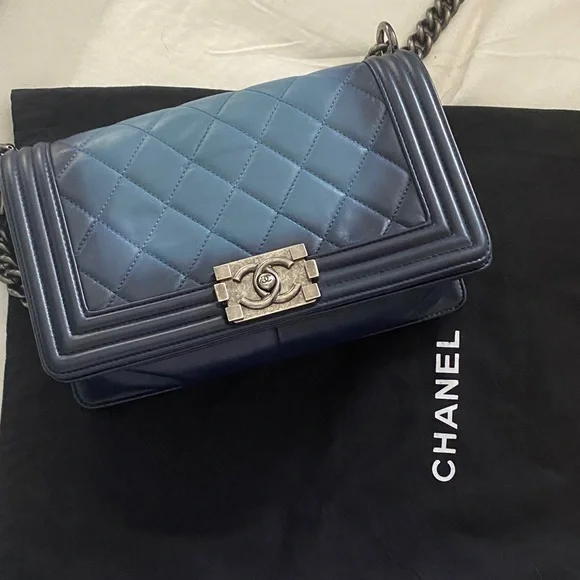 CHANEL Blue Ombré Quilted Crossbody Boy Bag - Picture 1 of 5